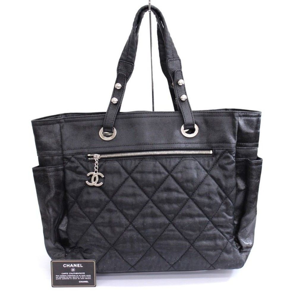 Chanel Paris Biarritz MM Shoulder Bag Black Cocomark Satin